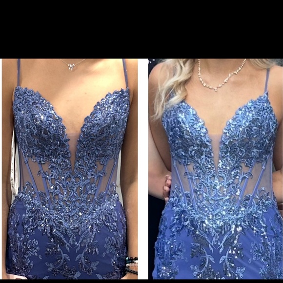 Gorgeous Ellie Wilde Prom Dress sz4 Dusk blue periwinkle EW36003 sequin & lace - Picture 6 of 17
